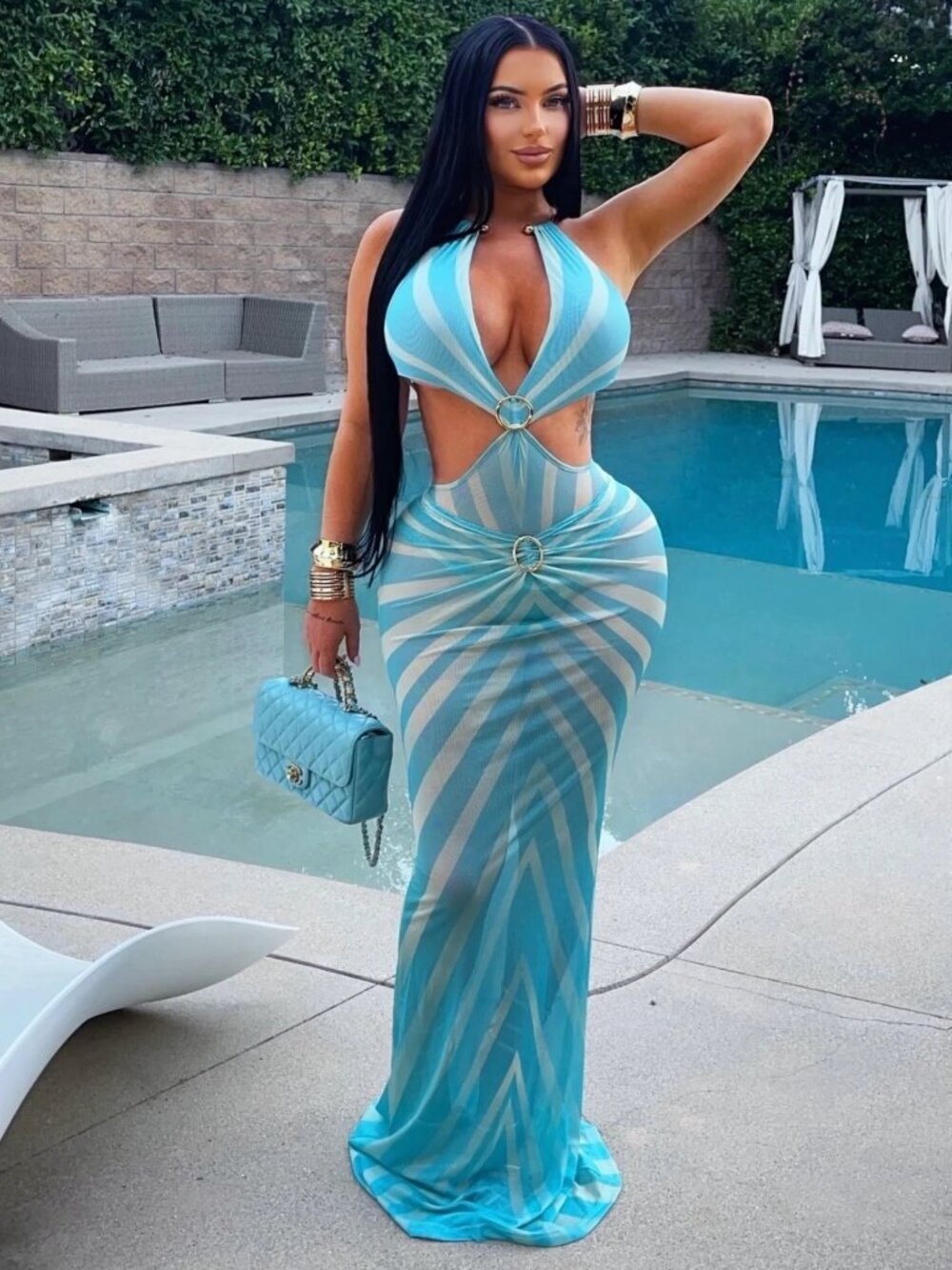 Mirage Cut-Out Swimwear Skirt Set- Blue